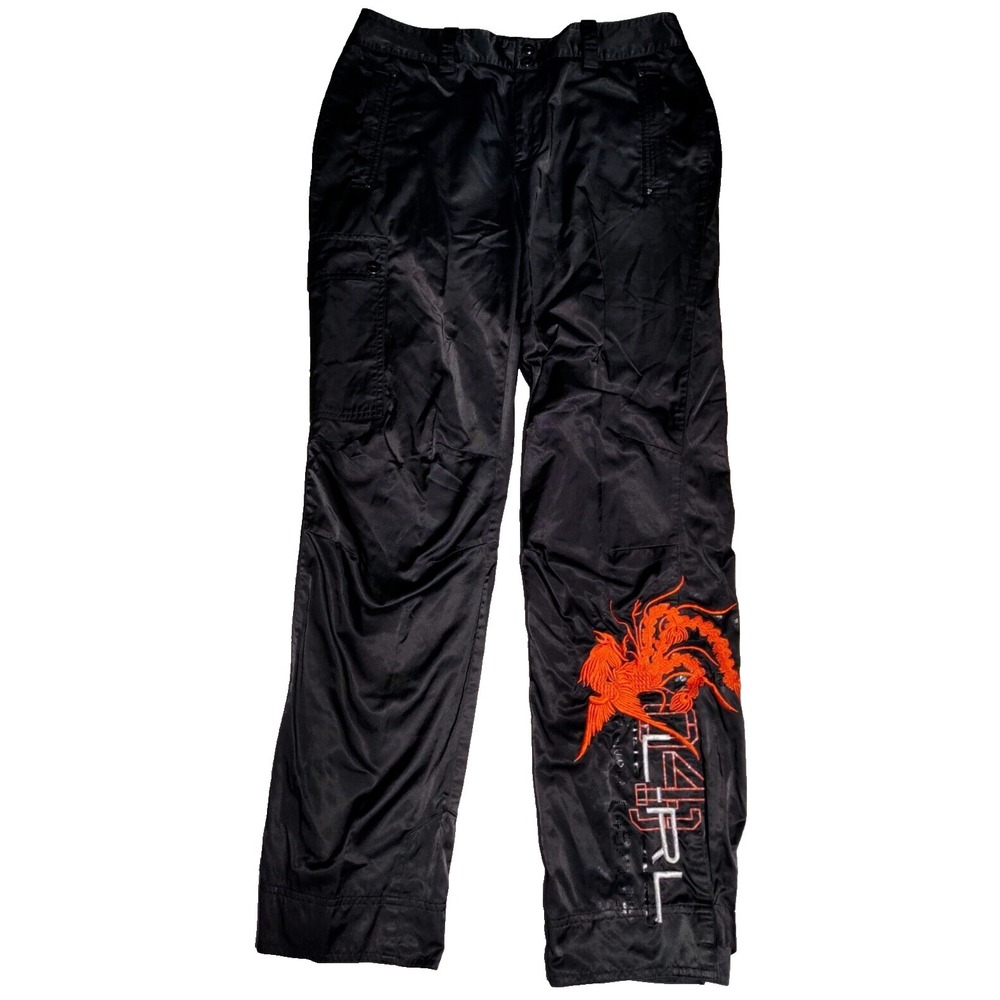 L-RL RALPH LAUREN ACTIVE Women 8 Black PHOENIX Embroidered Nylon‎ Blend Pants